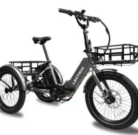 The Lectric XP Trike is a powerful 3-wheel electric tricycle with a 350–500W rear hub motor, 14Ah long-range battery, 65-mile range, cargo basket