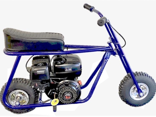 The candy blue stock mini bike combines eye-catching color with reliable factory performance. Learn about engine specs, riding characteristics
